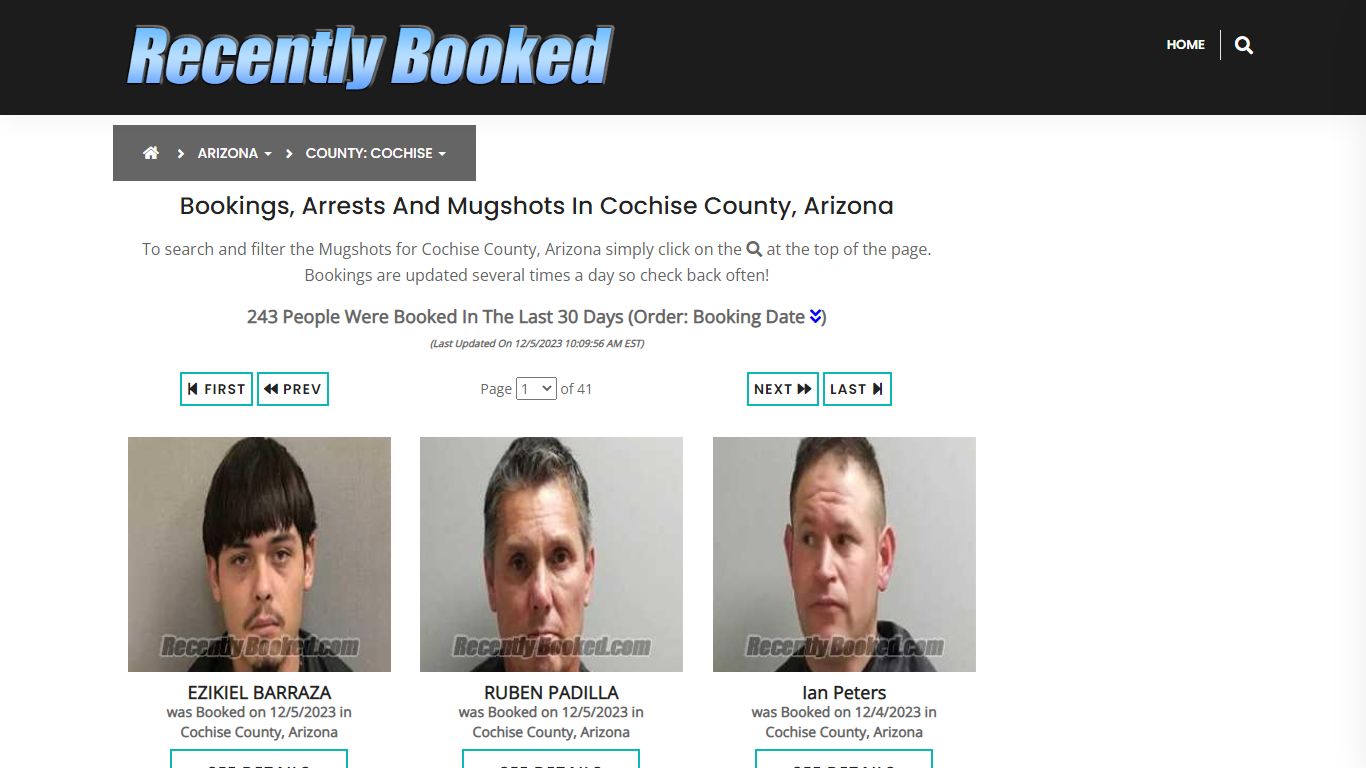 Recent bookings, Arrests, Mugshots in Cochise County, Arizona